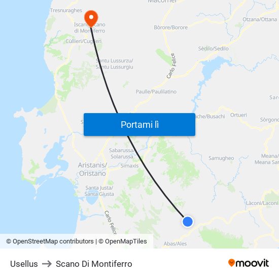 Usellus to Scano Di Montiferro map
