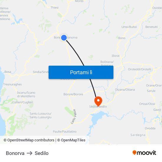 Bonorva to Sedilo map