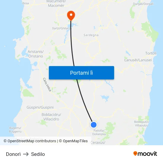 Donorì to Sedilo map