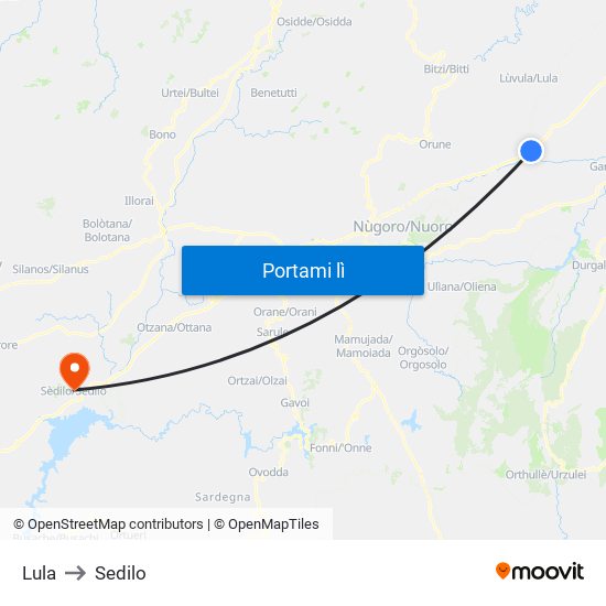 Lula to Sedilo map
