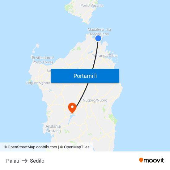 Palau to Sedilo map