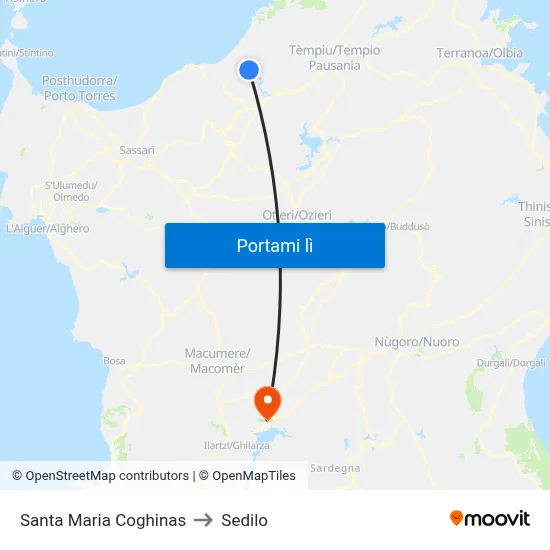 Santa Maria Coghinas to Sedilo map