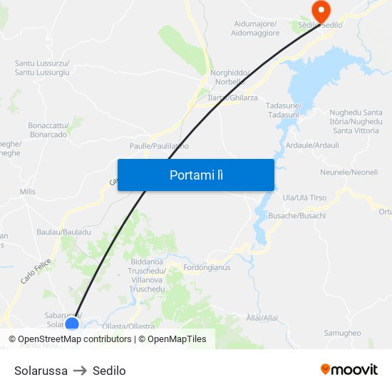 Solarussa to Sedilo map