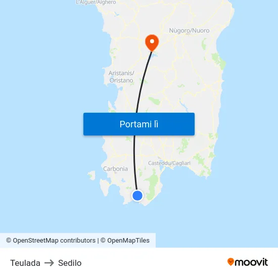 Teulada to Sedilo map