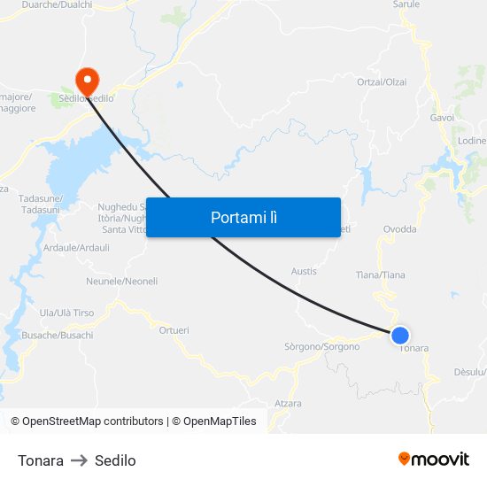 Tonara to Sedilo map