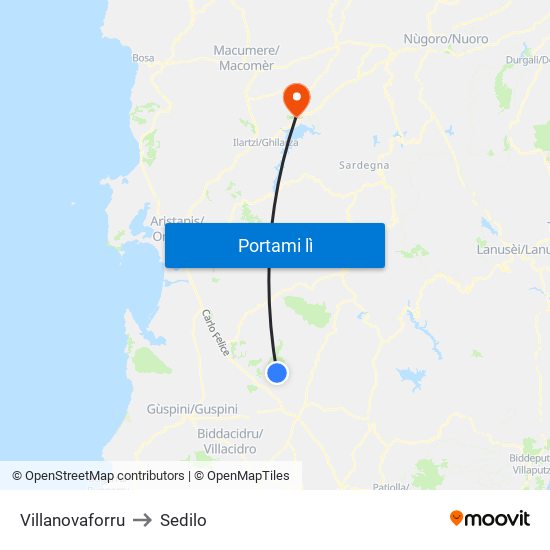 Villanovaforru to Sedilo map