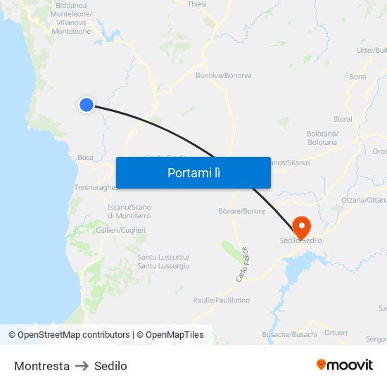 Montresta to Sedilo map