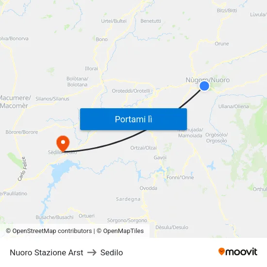 Nuoro Stazione Arst to Sedilo map