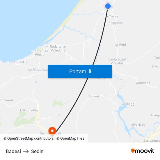 Badesi to Sedini map