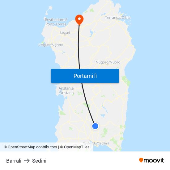 Barrali to Sedini map