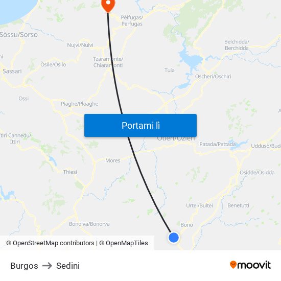 Burgos to Sedini map
