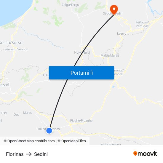 Florinas to Sedini map