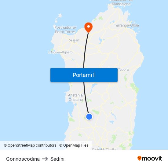 Gonnoscodina to Sedini map