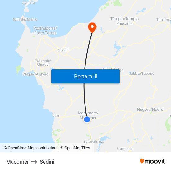 Macomer to Sedini map