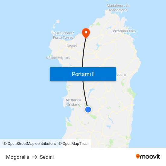 Mogorella to Sedini map