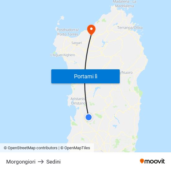 Morgongiori to Sedini map