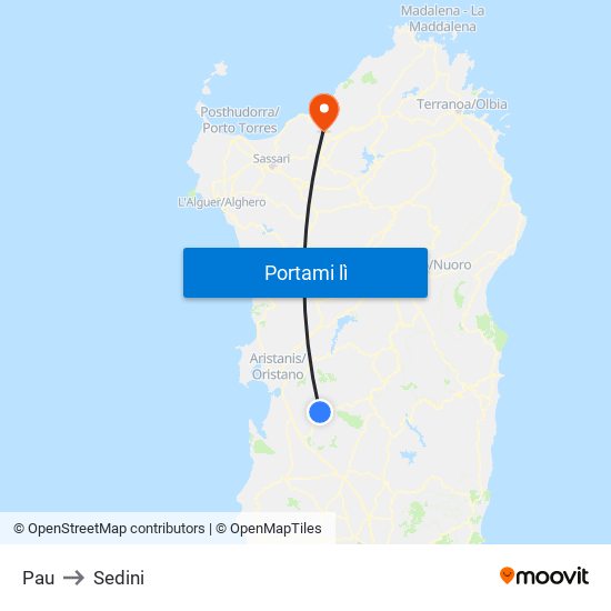 Pau to Sedini map