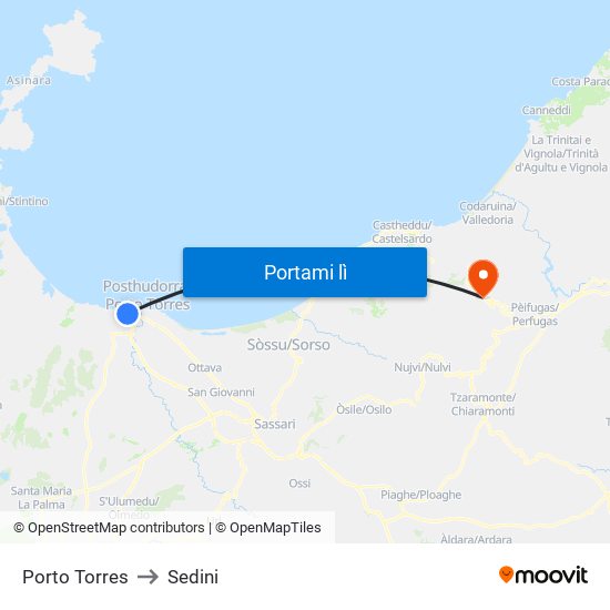 Porto Torres to Sedini map