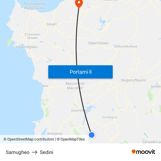 Samugheo to Sedini map