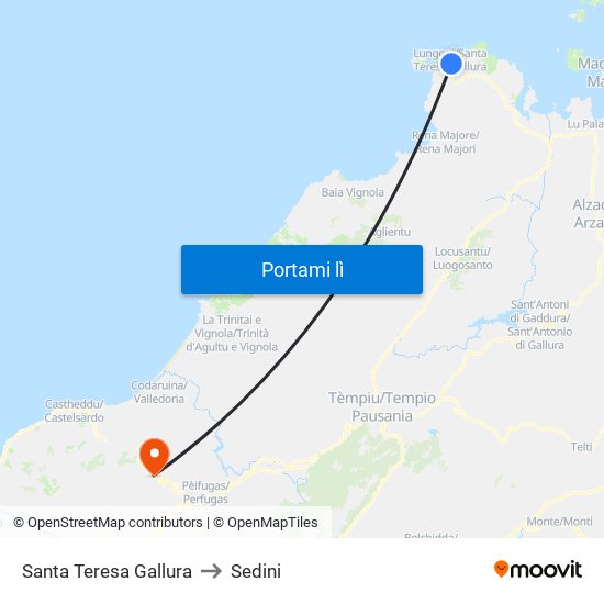 Santa Teresa Gallura to Sedini map