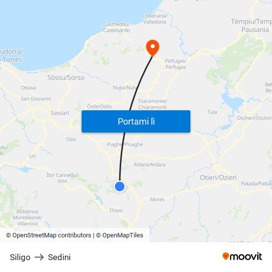 Siligo to Sedini map