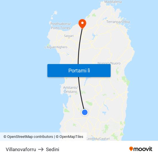 Villanovaforru to Sedini map
