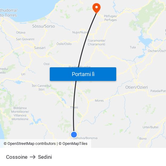 Cossoine to Sedini map