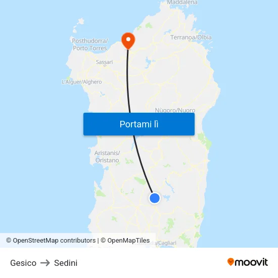 Gesico to Sedini map
