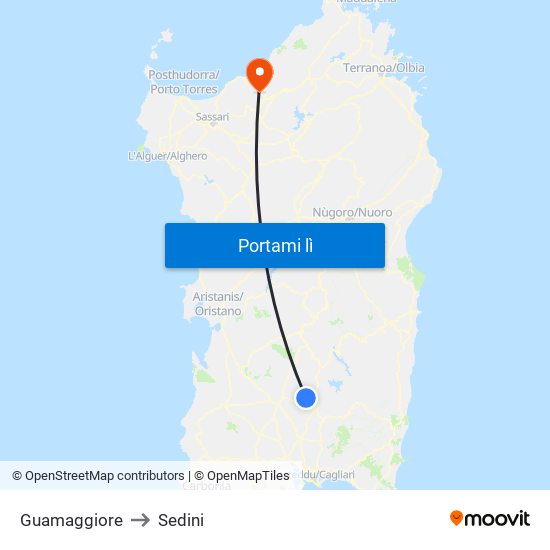 Guamaggiore to Sedini map