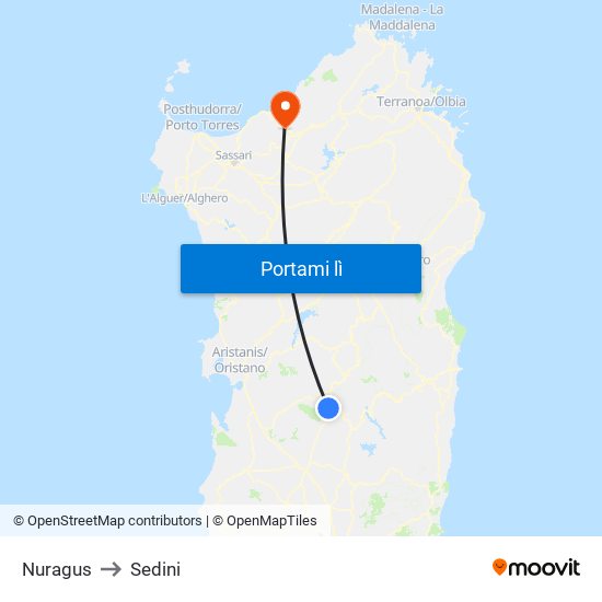 Nuragus to Sedini map
