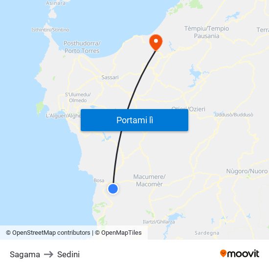 Sagama to Sedini map