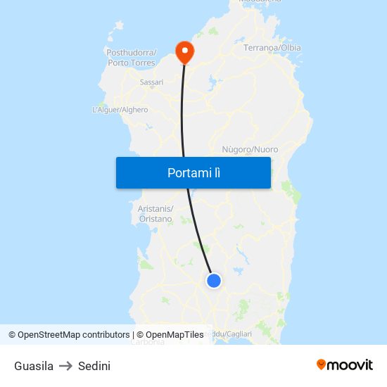 Guasila to Sedini map