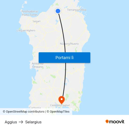 Aggius to Selargius map