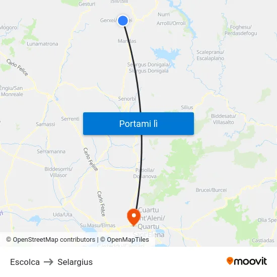 Escolca to Selargius map