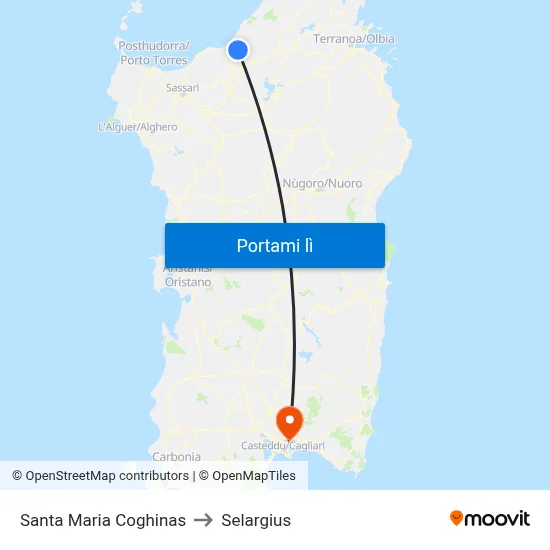 Santa Maria Coghinas to Selargius map