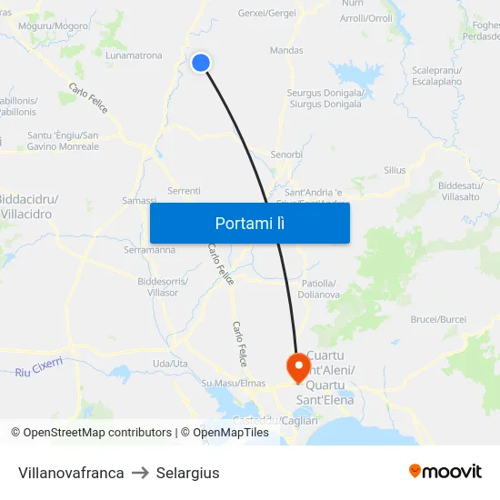 Villanovafranca to Selargius map