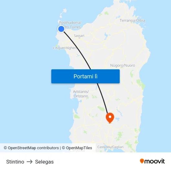 Stintino to Selegas map