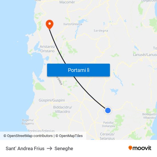 Sant' Andrea Frius to Seneghe map