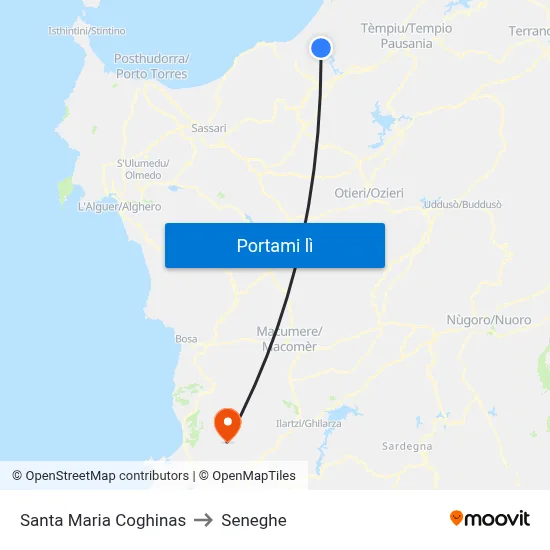 Santa Maria Coghinas to Seneghe map