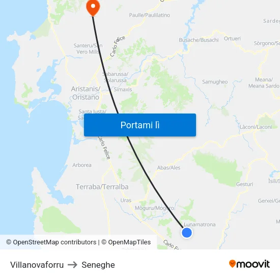 Villanovaforru to Seneghe map