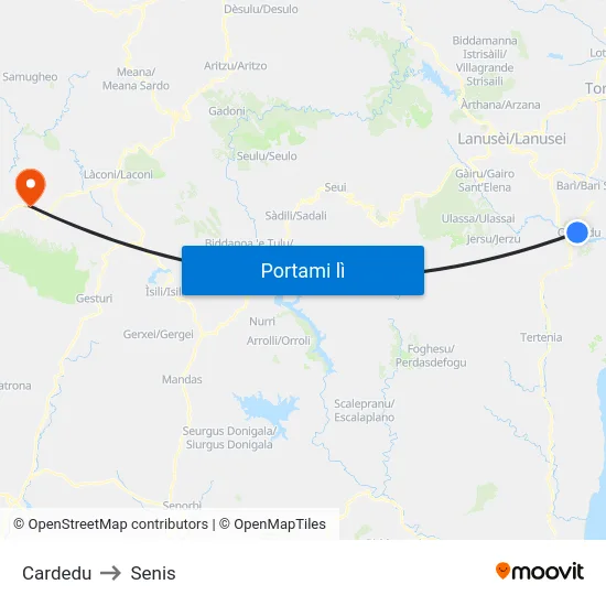 Cardedu to Senis map