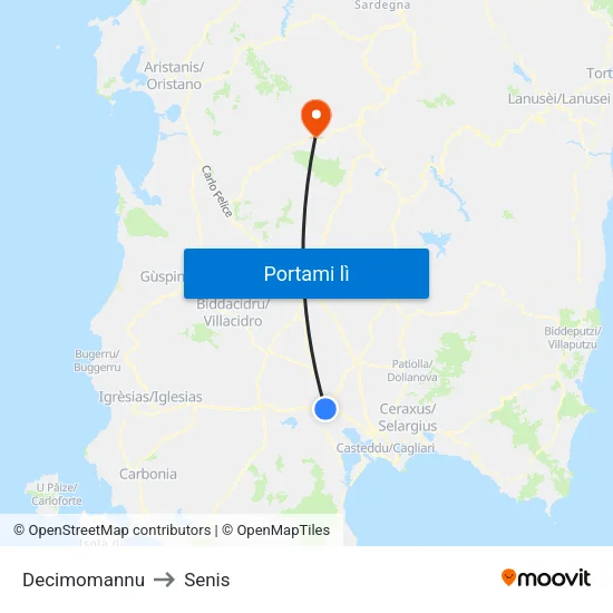 Decimomannu to Senis map