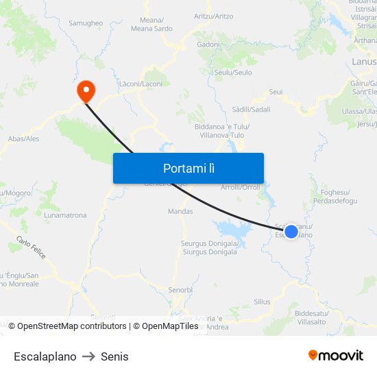 Escalaplano to Senis map