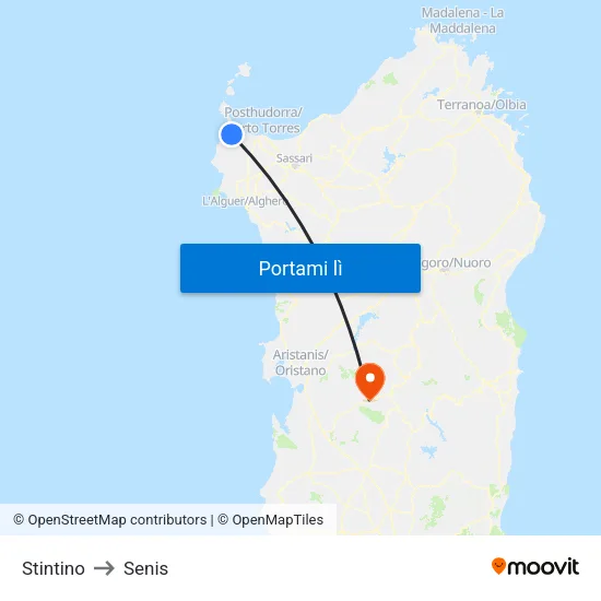 Stintino to Senis map