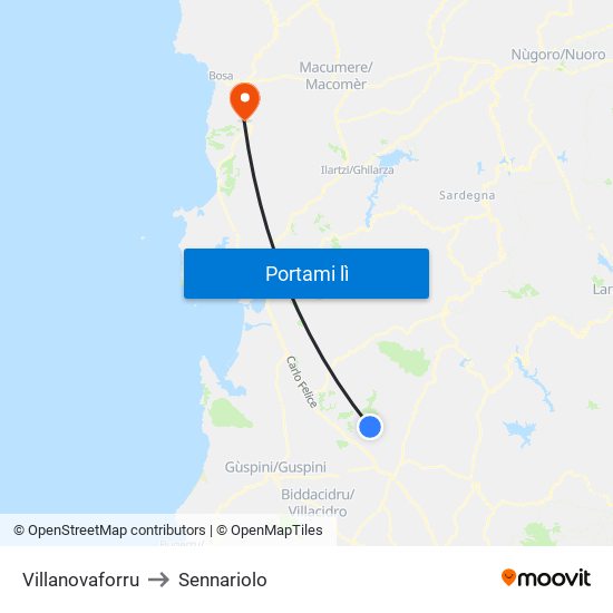 Villanovaforru to Sennariolo map