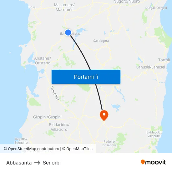 Abbasanta to Senorbì map