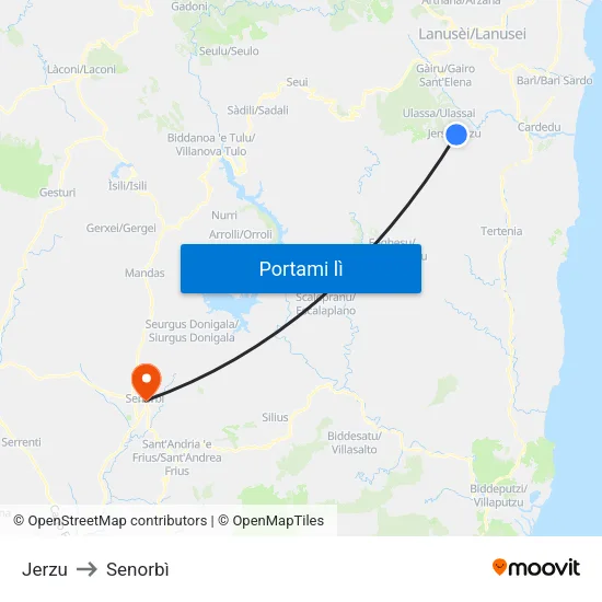 Jerzu to Senorbì map