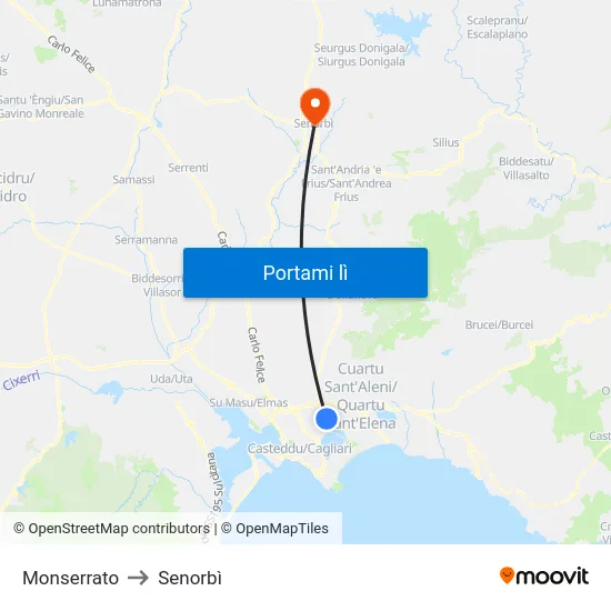 Monserrato to Senorbì map
