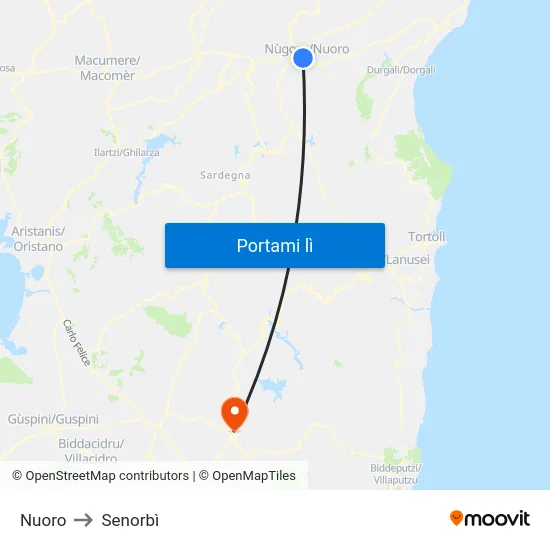 Nuoro to Senorbì map