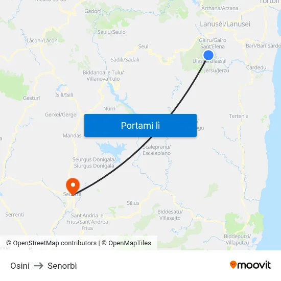 Osini to Senorbì map